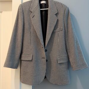 Houndstooth Mango Single-Breasted Blazer Jacket - Black/White